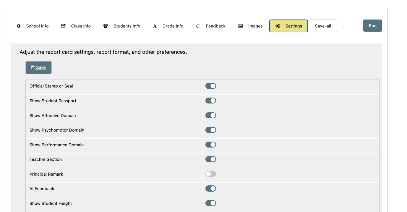 Customizable Report Cards