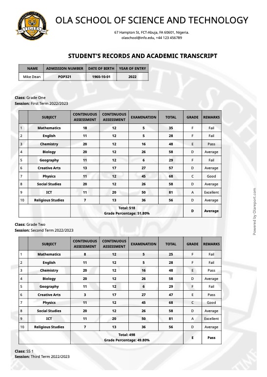 OlaReport | AI Generated Report Cards, Transcripts and Lesson Plans